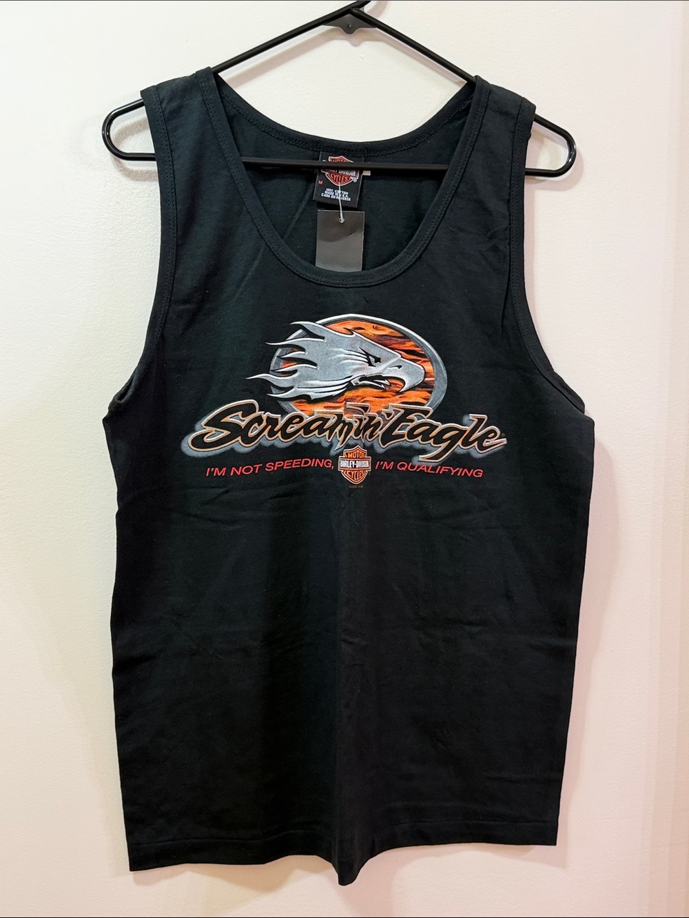 Harley-Davidson Black Tank with Orange and Silver Screamin' Eagle Graphic Size M